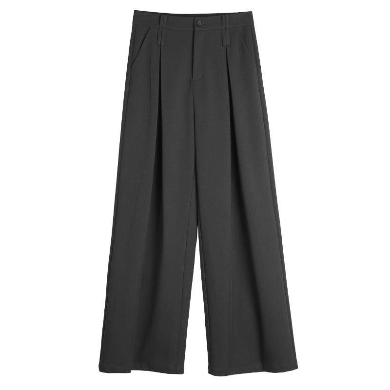 ELLE灰色垂坠感高腰显瘦阔腿休闲裤女2025秋季新款高级感气质裤子