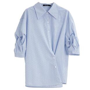 新款 ELLE法式 女2025秋装 洋气减龄条纹衬衫 设计感宽松小众上衣 时尚