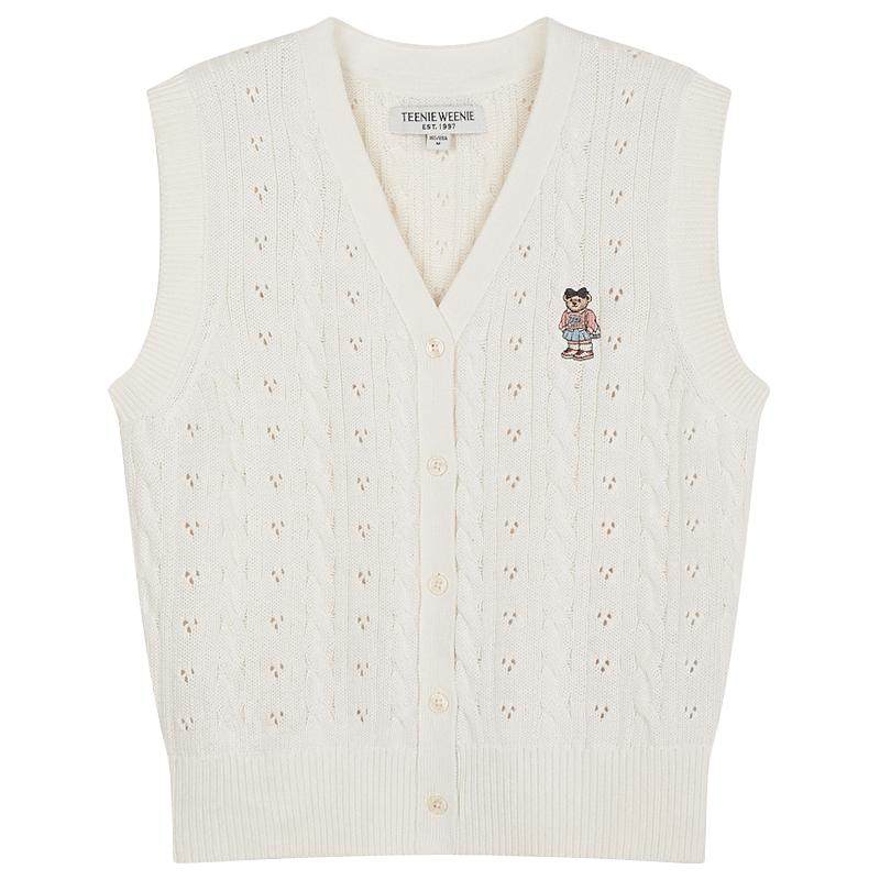 TeenieWeenie小熊针织T恤夏款松弛老钱V领背心毛衣女装上衣