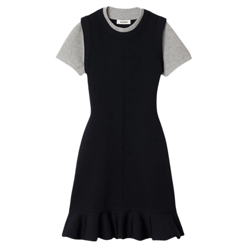 季末6折SANDRO2025秋冬新款女装法式气质假两件修身针织连衣裙