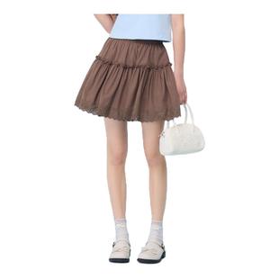 新款 紫涵白色蕾丝花边短裙女2025年夏季 少女风高腰半身a字仙女裙