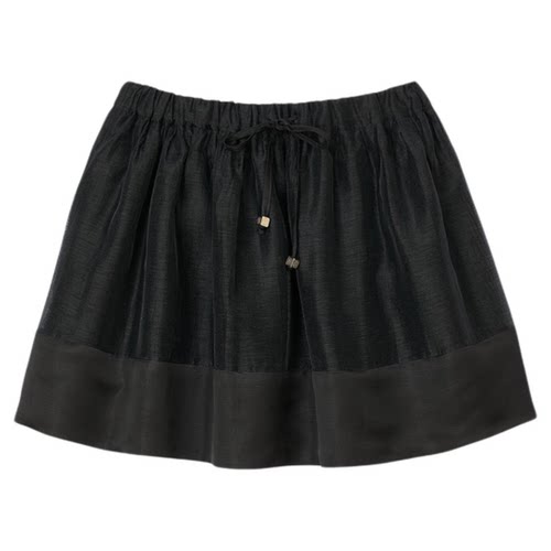 SANDRO气质系带褶皱黑色半身短裙