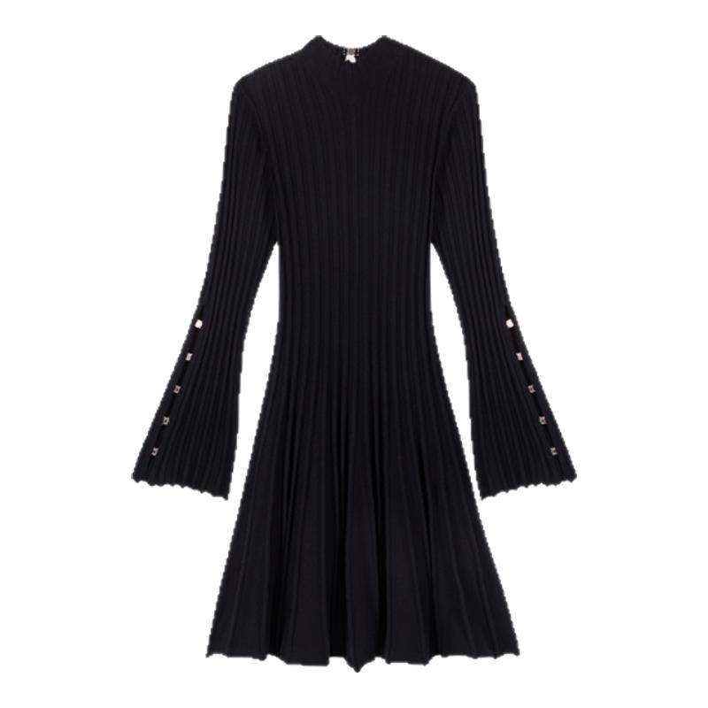 Maje2025秋冬女装法式时尚黑色喇叭袖这周裙摆收腰短款针织连衣裙,女装/女士精品,连衣裙,淘宝优惠券,粉丝福利购,淘宝优惠卷
