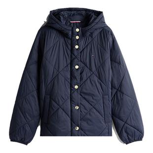 冬新款TOMMY HILFIGER汤米女装通勤菱格保暖连帽防风棉服棉衣外套