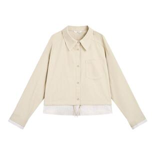 紫涵短款假两件撞色条纹衬衫外套女秋季新款韩系风高级感拼接上衣