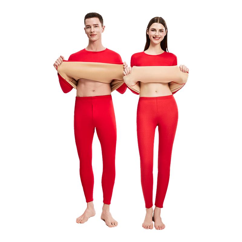 猫人加绒加厚保暖红内衣套装