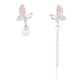 粉色长款 蝴蝶流苏耳夹女轻奢高级感小众不对称无耳洞耳环精致耳饰