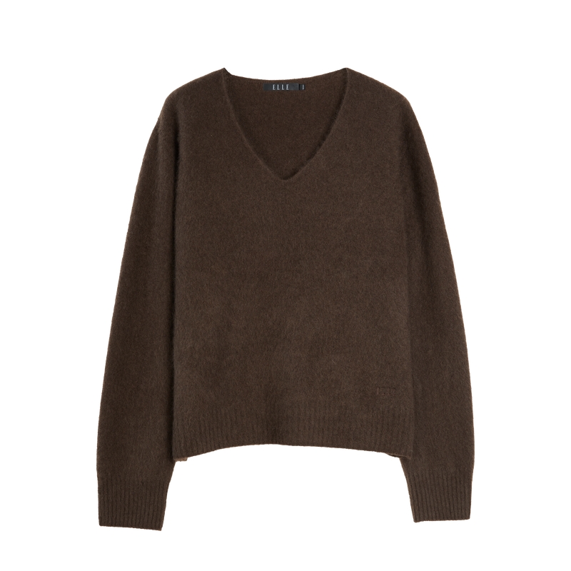 ELLE法式V领山羊绒毛针织衫