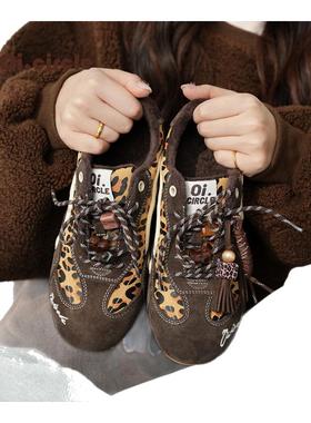 【内增高6CM】加绒原创复古豹纹赛车厚底反绒休闲德训鞋