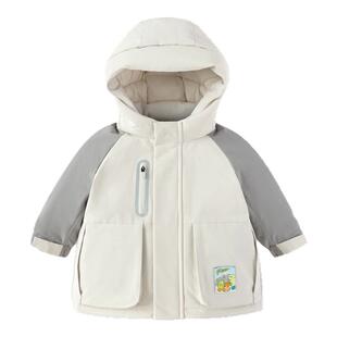 巴拉巴拉男童羽绒服宝宝中长款加厚外套儿童黑色连帽冬装新款童装