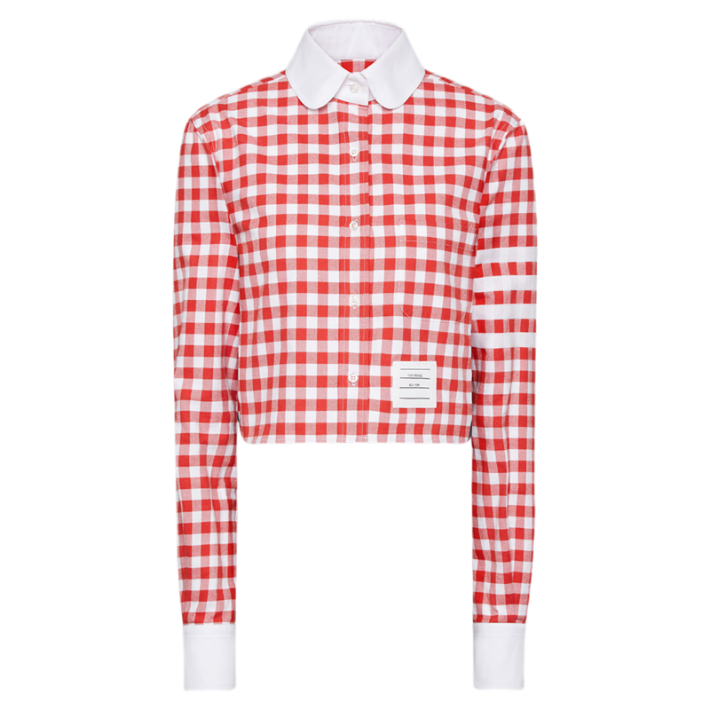 撞色翻领长袖格纹衬衫休闲