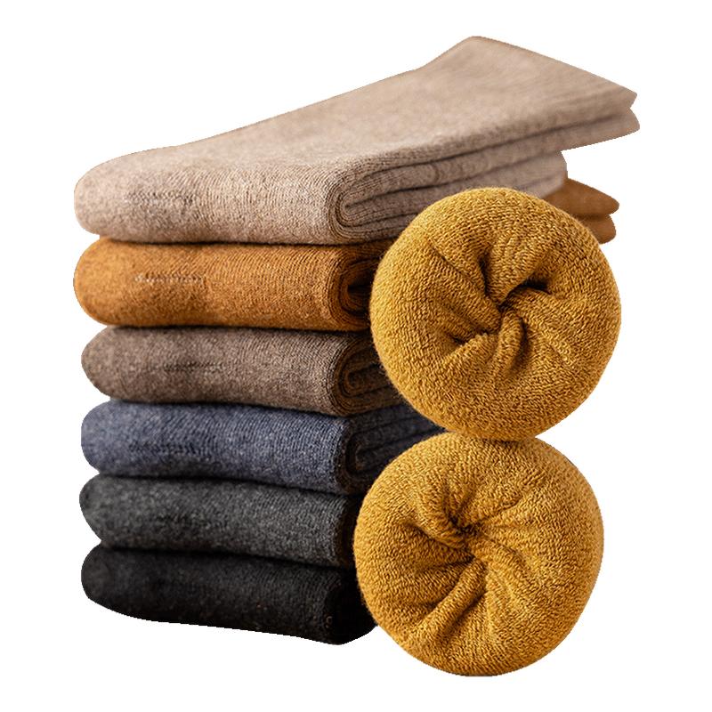 猫人袜子男秋冬季加厚加绒中筒袜男士毛圈保暖吸汗毛巾睡眠地板袜