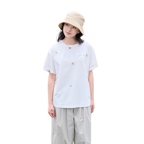 紫涵白色简约宽松圆领短袖T恤女士夏季新款立体软扣松弛显瘦上衣