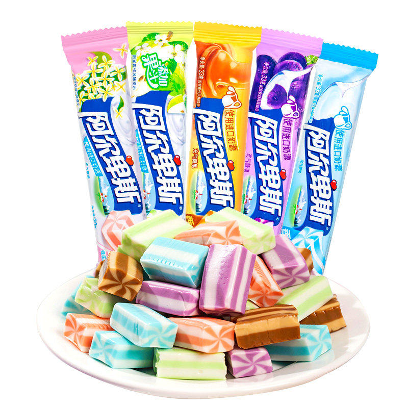 阿尔卑斯条形充气软糖焦香原味葡萄味儿童分享小零食奖励学生