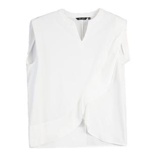 不规则高级感无袖 新款 纯棉衬衣 女2025秋季 ELLE白色褶皱设计感衬衫