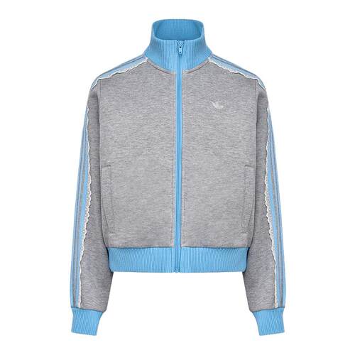 adidas阿迪达斯三叶草女蕾丝花边休闲运动夹克外套针织上衣LF2335