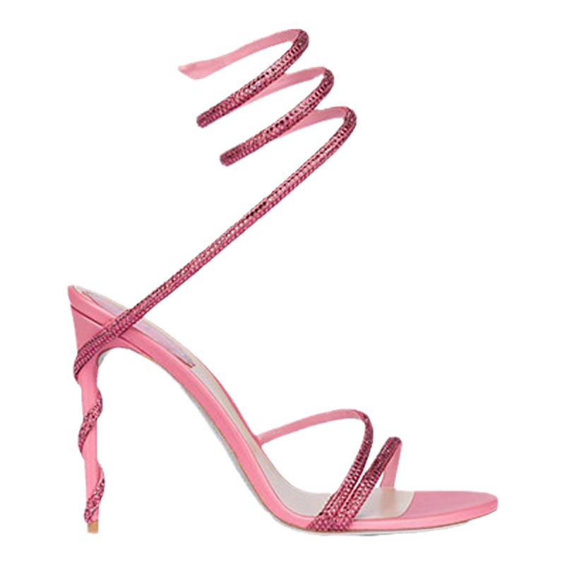 水钻蛇形绑带高跟鞋女士凉鞋RC