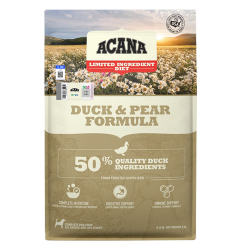 【百补】部分临期 ACANA爱肯拿鸭肉梨无谷低敏去泪痕通用犬粮2kg