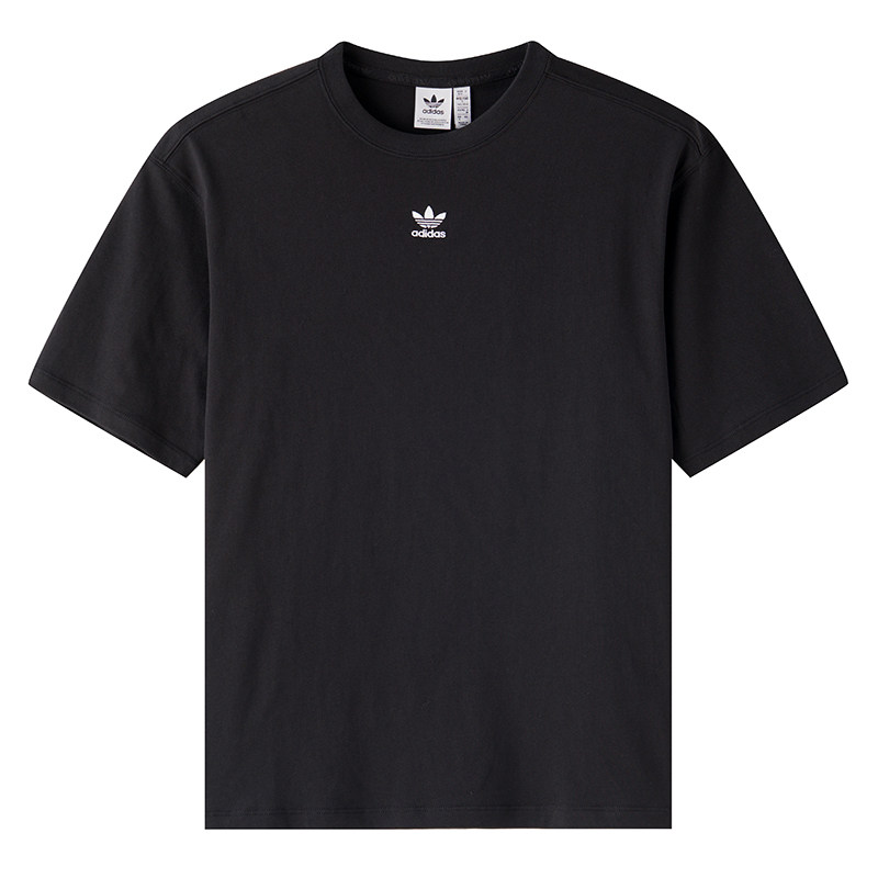 茵特丨阿迪达斯三叶草短袖女新款纯棉衣服黑色宽松大码运动T恤男