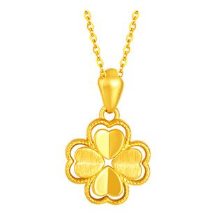 周大生黄金四叶草爱心吊坠颈饰金项链送女友老婆妈妈情人节礼物