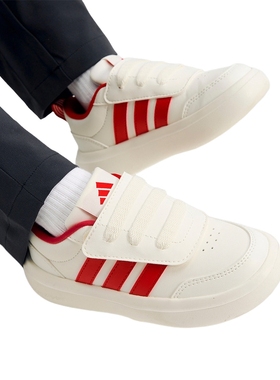 adidas阿迪达斯小童新年款红色网球文化板鞋春魔术贴小白鞋KI4108
