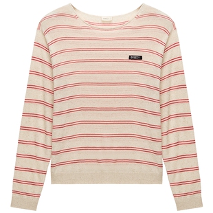 OCHIRLY欧时力 女上衣休闲透气夏新 轻薄条纹套头针织衫