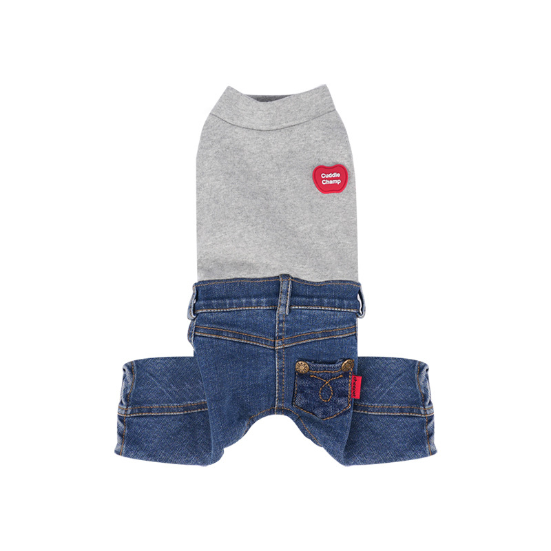 趣派狗狗无袖牛仔四脚连体衣