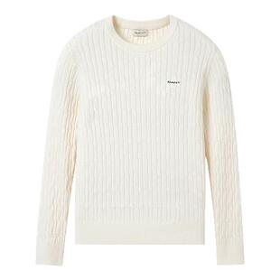 GANT/甘特秋冬新款女装纯棉复古绞花针织衫美式休闲圆领麻花毛衣