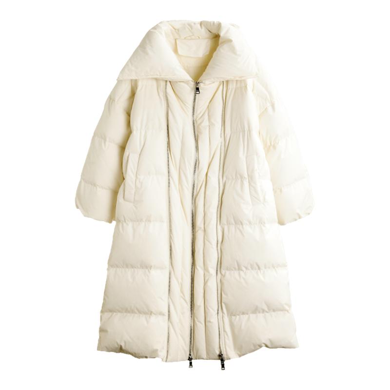 米白色中长款羽绒服ELLE