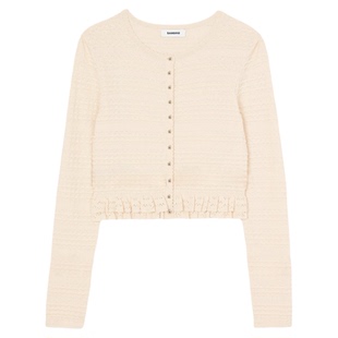 优雅气质白色镂空花边下摆圆领针织开衫 SANDRO2025秋冬女装 法式