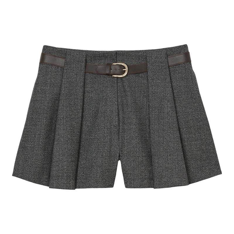 SANDRO2025秋冬新款女装法式气质简约浅灰色立体压褶A字阔腿短裤,女装/女士精品,休闲裤,淘宝优惠券,粉丝福利购,淘宝优惠卷