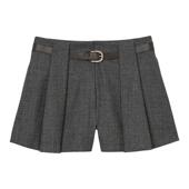 SANDRO2025秋冬新款 气质简约浅灰色立体压褶A字阔腿短裤 女装 法式