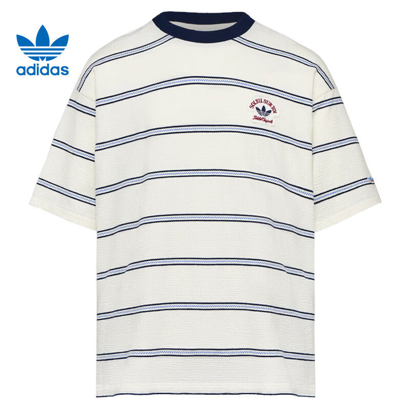 adidas阿迪达斯三叶草男南法假日度假风条纹运动短袖T恤 KW8247