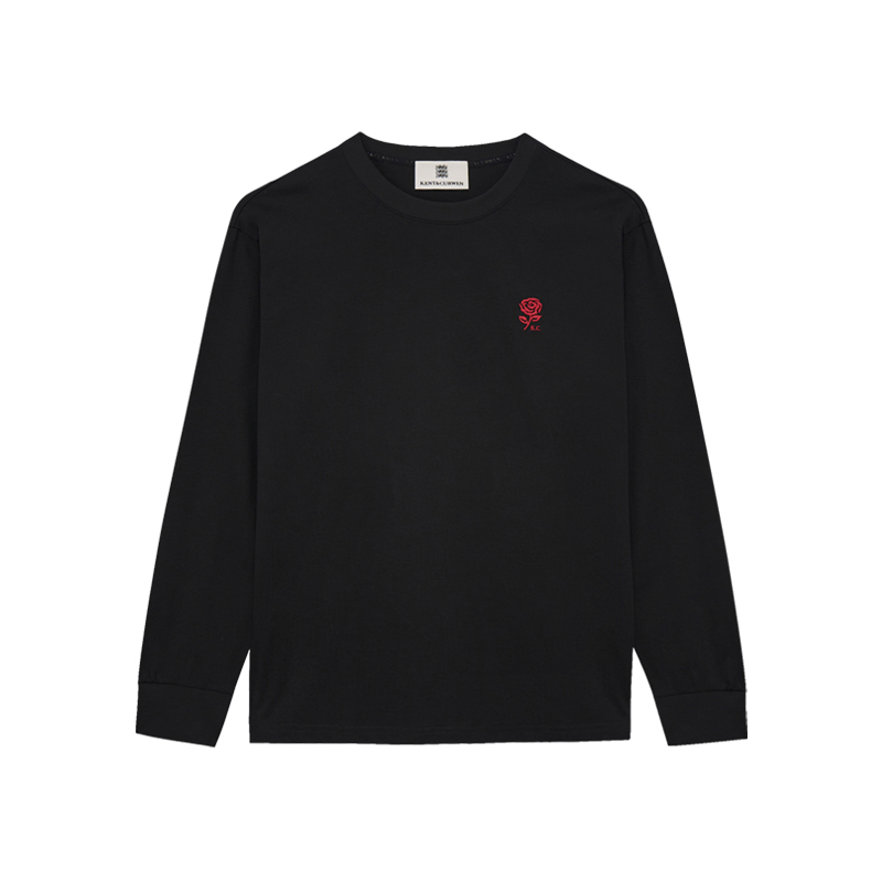 [圣诞礼物]KENT&CURWEN/肯迪文秋冬男女同款玫瑰刺绣圆领纯棉T恤