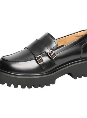 百丽女鞋厚底增高乐福鞋女新款春真皮小皮鞋英伦风单鞋子BMME1AA5