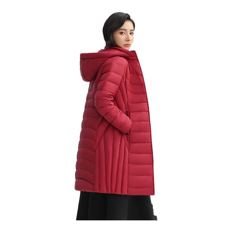 鸭鸭羽绒服女士2025冬季新品轻薄中长款时尚可拆帽收腰显瘦外套J