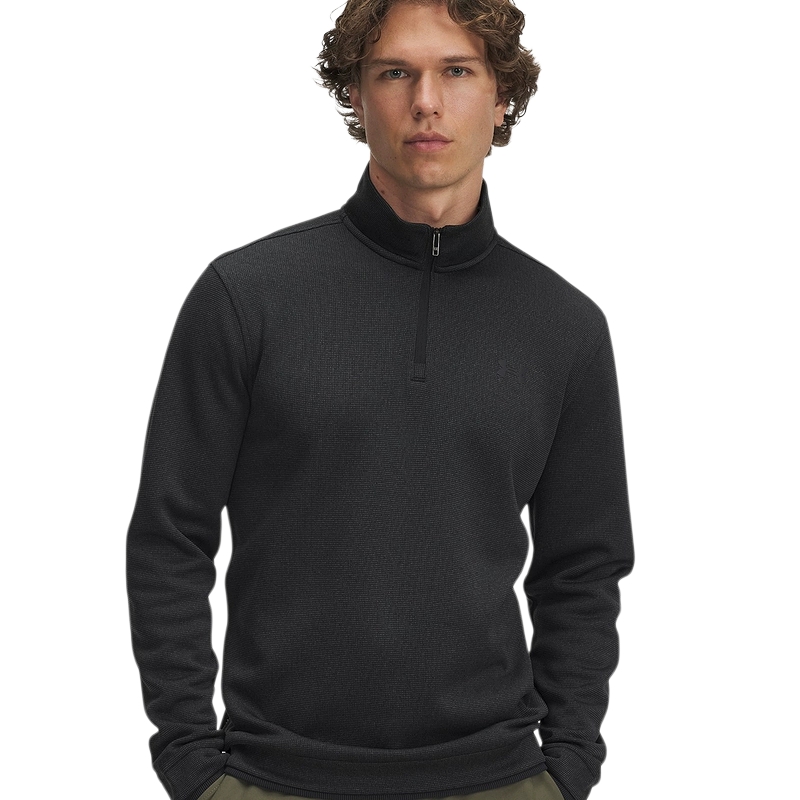 安德玛新款上衣男士休闲运动跑步健身半拉链黑色长袖6003722-001