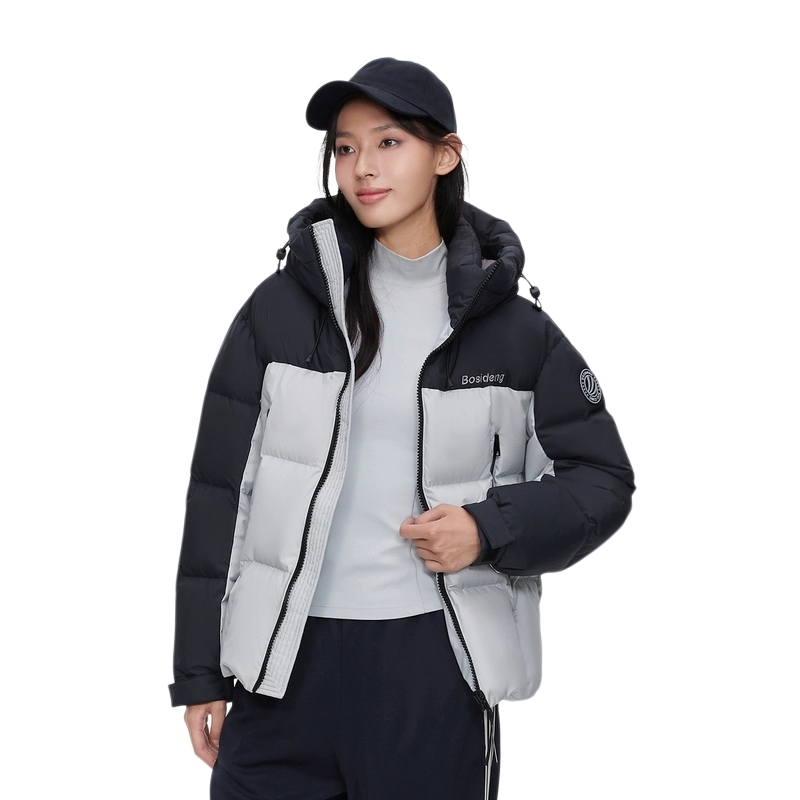 波司登冬季羽绒服女款新款保暖加厚简约撞色连帽短款时尚运动