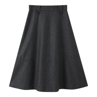 LILY2025冬新款 格雷系橡筋腰休闲气质通勤加厚灰色半身裙伞裙 女装