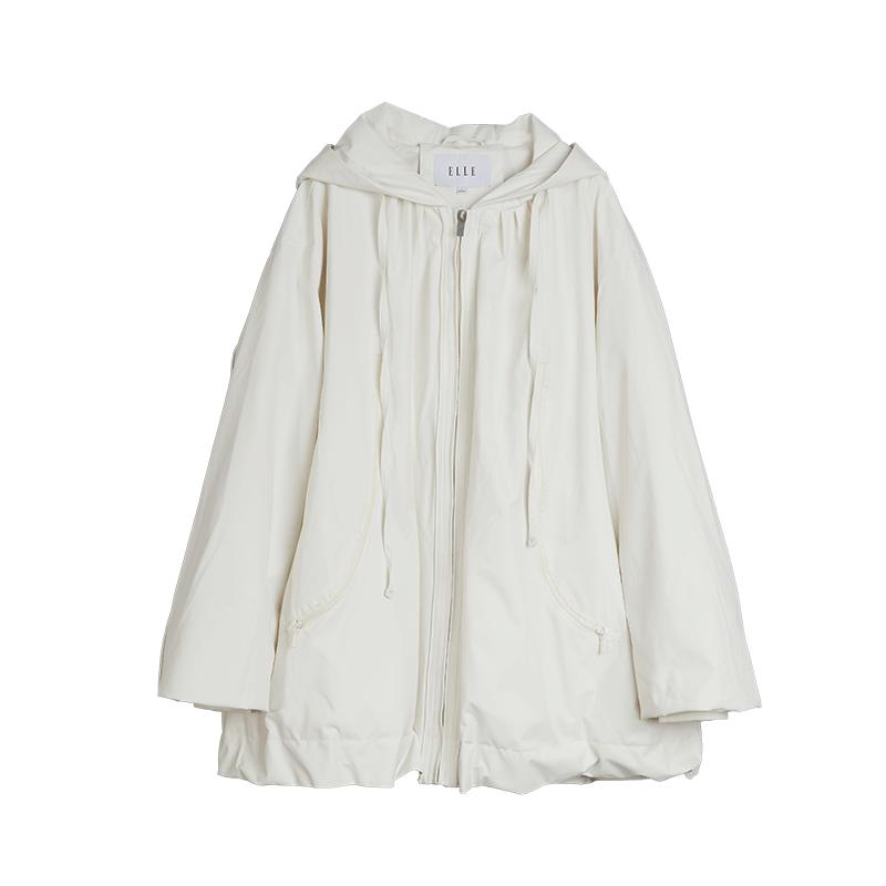 ELLE90白鸭绒米白色连帽羽绒服