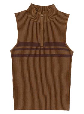 MOUSSY 夏季新品韩系休闲高领双色条纹针织背心010HA770-0161