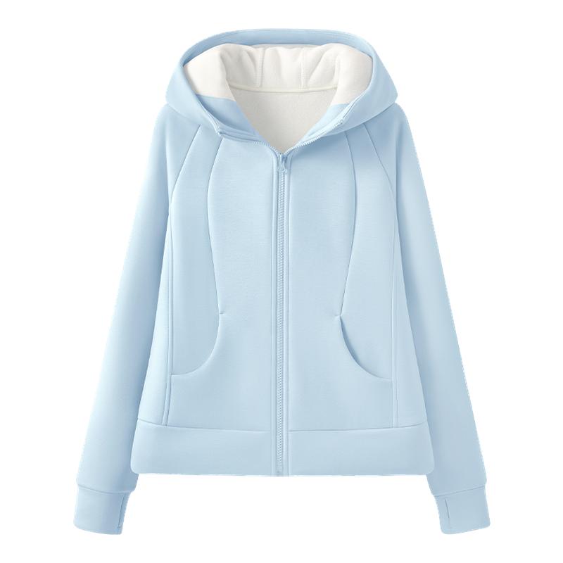 onemore加绒短款卫衣外套女修身