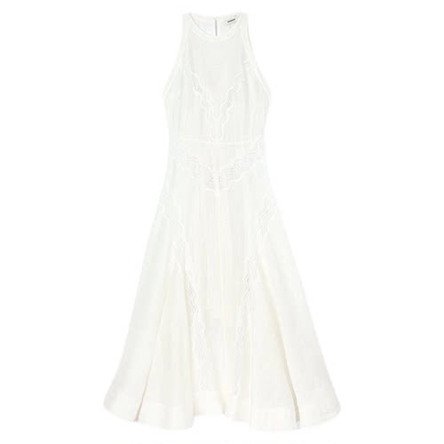 SANDRO提花刺绣镂空收腰连衣裙