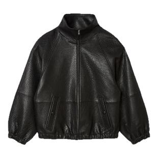 迪木尔风羊皮革黑色纹理感皮衣 法式 SANDRO博主同款 2025秋冬女装