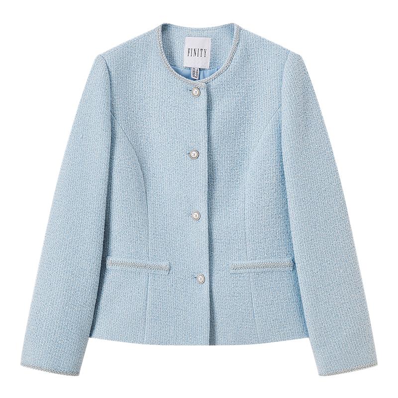 菲妮迪小香风短外套2025年秋季新款温柔气质名媛风上衣女花呢外套