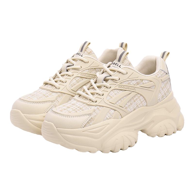 百丽老爹鞋女厚底格纹小香风