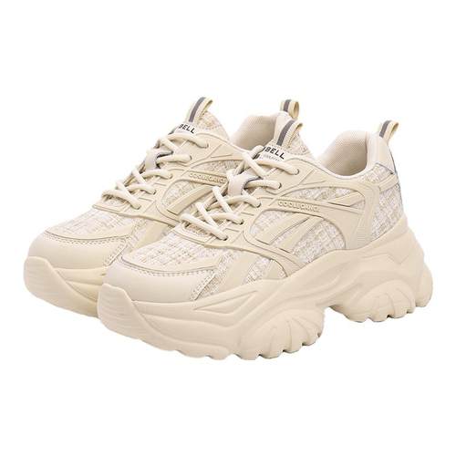 百丽老爹鞋女厚底格纹小香风