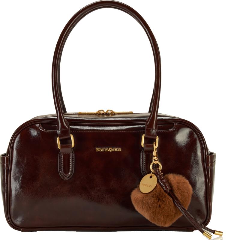 新秀丽可可棕色油蜡皮枕头包