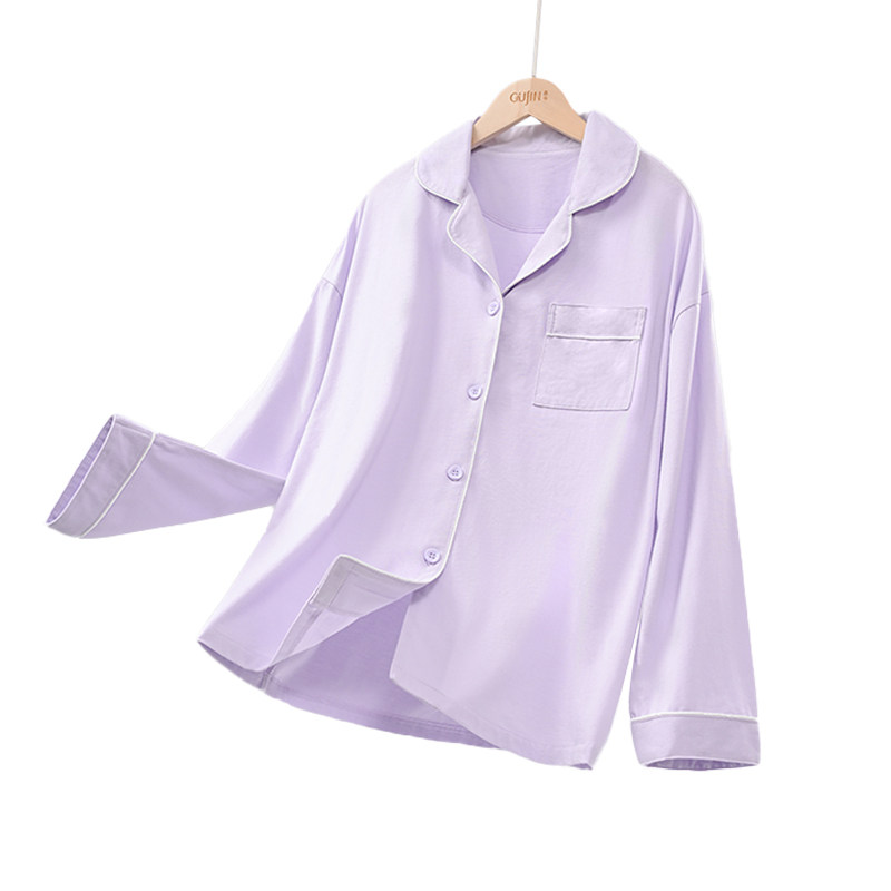 古今100%纯棉男女睡衣翻领开衫长袖长裤可外穿休闲家居服情侣套装