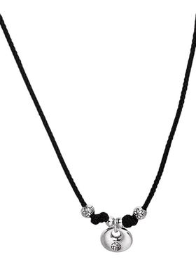 银色胖福吊坠项链女精致